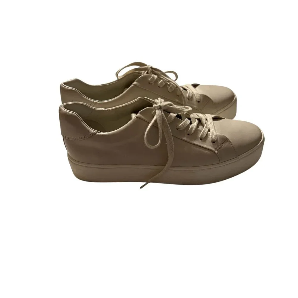 Vince Womens Cream/Ivory benefield Leather Platform Sneakers Size 9